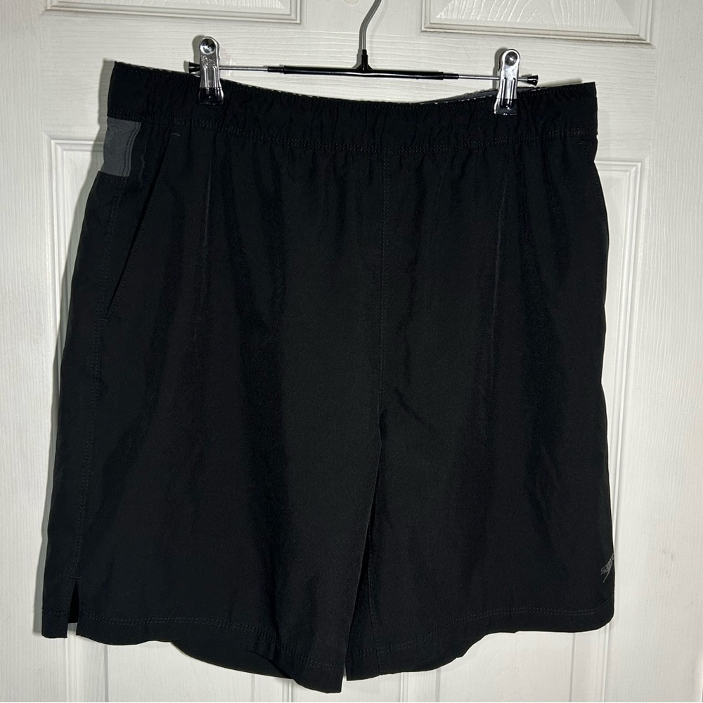 Speedo Men's Swim Trunk Tech Volley UPF 50+  Trunk Lined Size Large Black